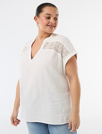 Blouse met korte mouwen van dubbel katoengaas
