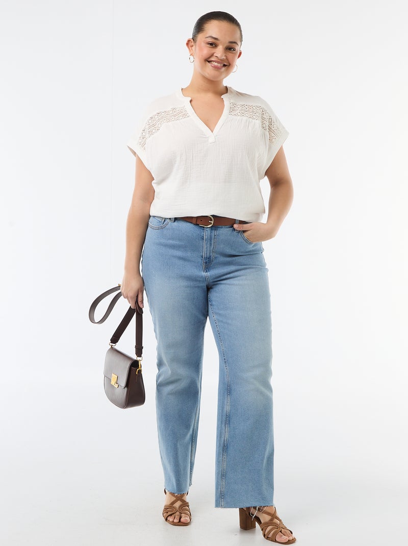 Blouse met korte mouwen van dubbel katoengaas Wit - Kiabi