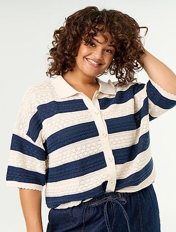 Blouse met korte mouwen van gehaakte stof