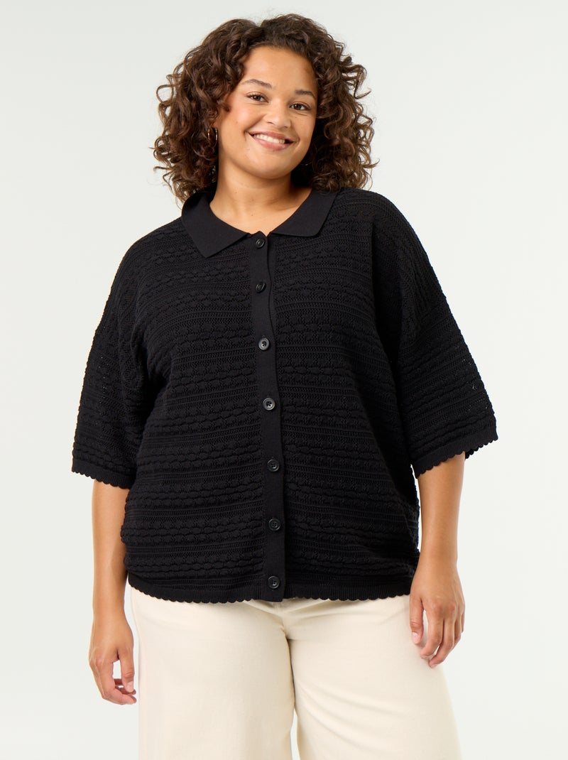 Blouse met korte mouwen van gehaakte stof Zwart - Kiabi