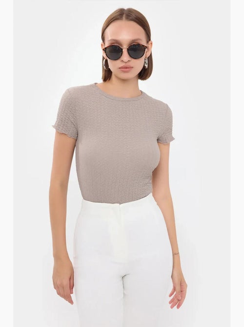 Blouse met korte mouwen van kreukstof en ronde hals hiccup - Kiabi