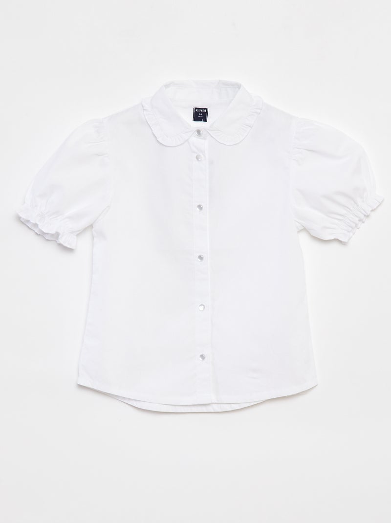 Blouse met korte ruchemouwen wit - Kiabi