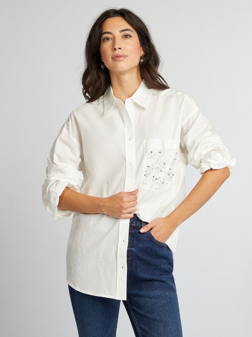 Blouse met kraaltjes op het borstzakje - Kiabi