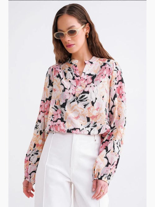 Blouse met lange mouwen en bloemenprint en opstaande kraag mixray - Kiabi