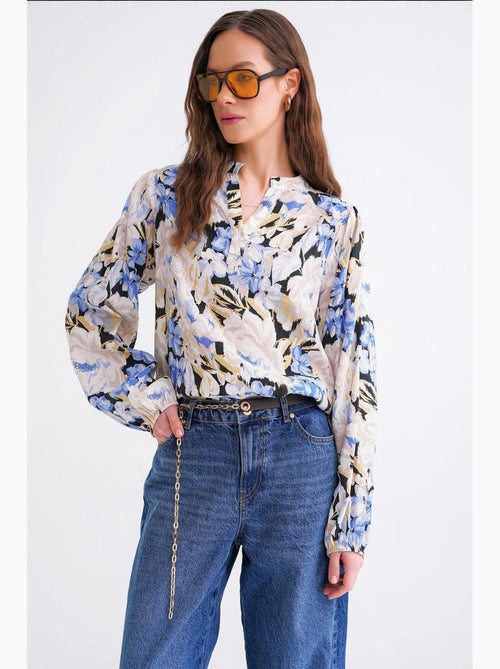 Blouse met lange mouwen en bloemenprint en opstaande kraag mixray - Kiabi