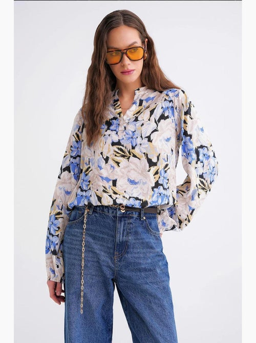 Blouse met lange mouwen en bloemenprint en opstaande kraag mixray - Kiabi