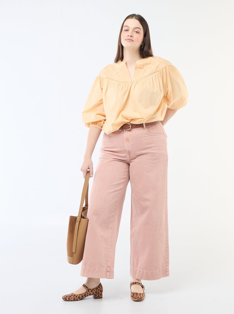 Blouse met lange mouwen en borduursels Biege - Kiabi