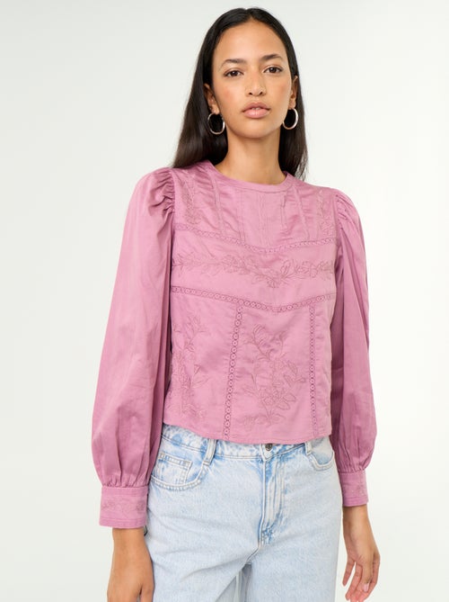 Blouse met lange mouwen en borduursels - Kiabi