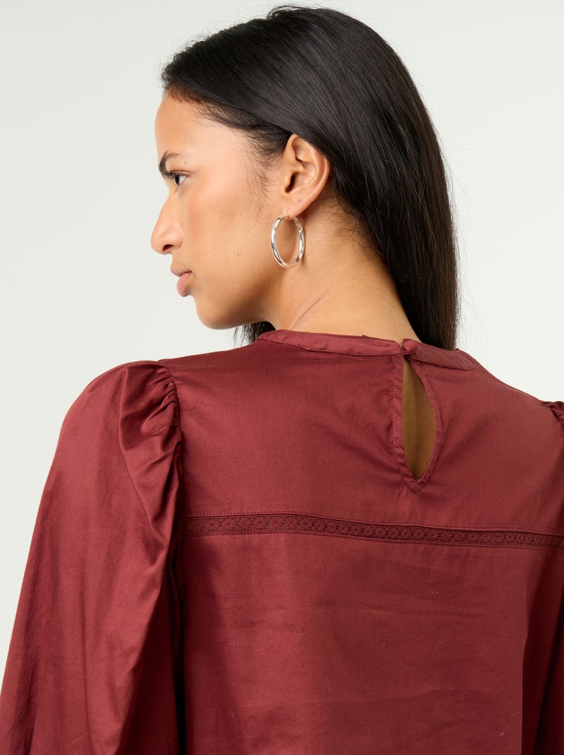 Blouse met lange mouwen en borduursels Rood - Kiabi