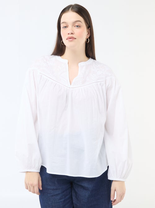 Blouse met lange mouwen en borduursels - Kiabi