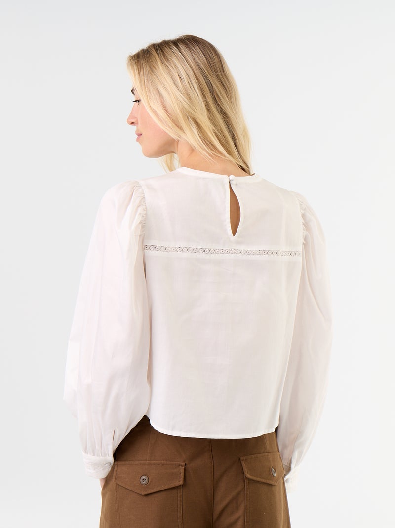 Blouse met lange mouwen en borduursels Wit - Kiabi