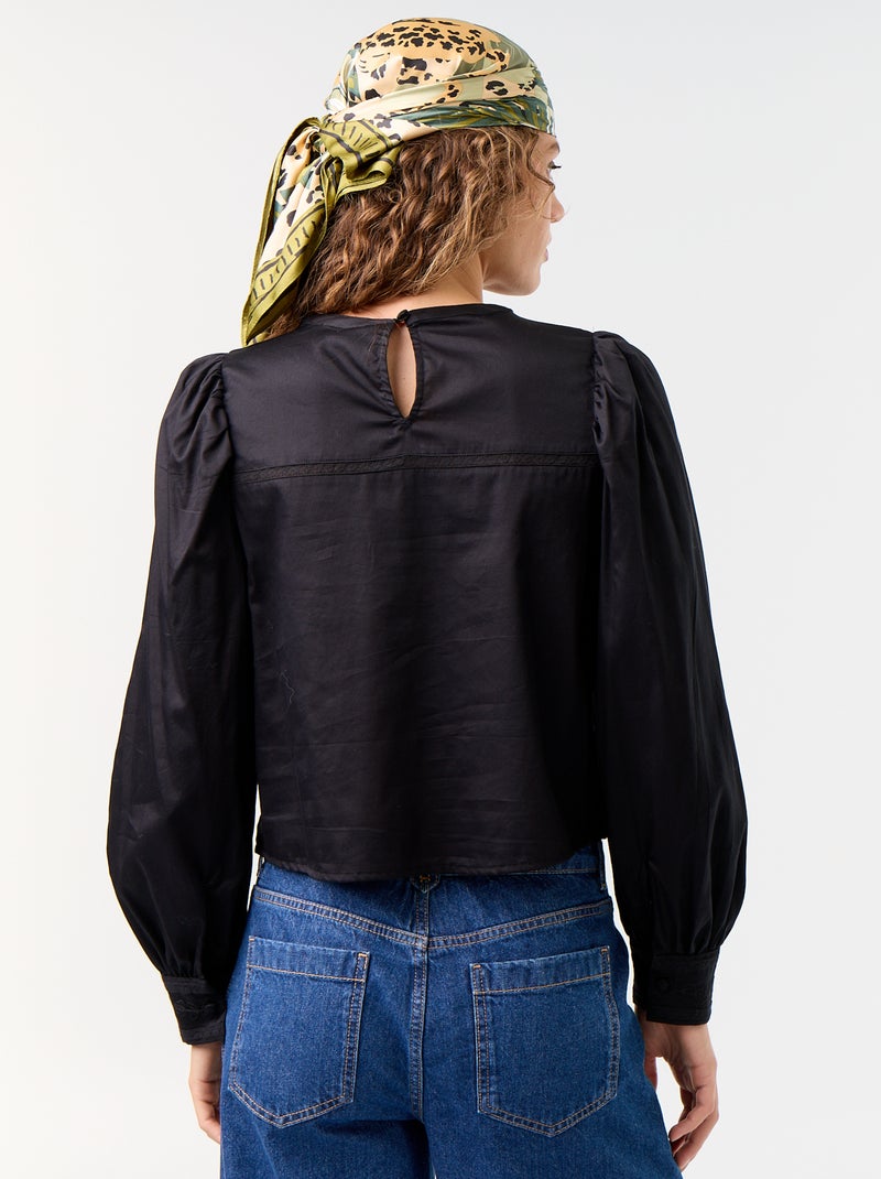 Blouse met lange mouwen en borduursels Zwart - Kiabi