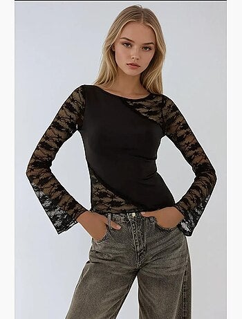 Blouse met lange mouwen en kantdetail