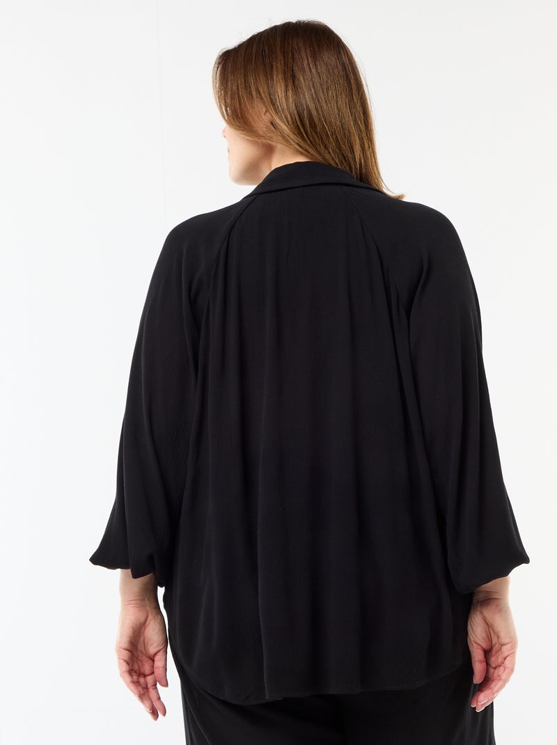 Blouse met lange mouwen en puntkraag Zwart - Kiabi
