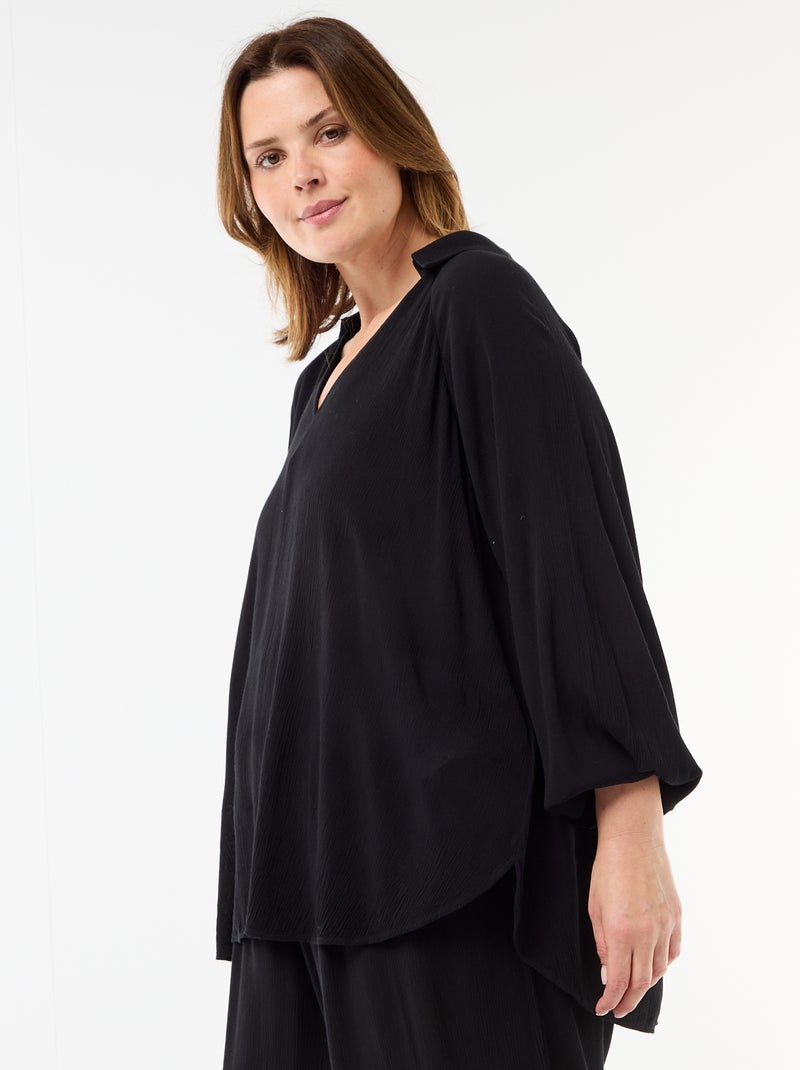 Blouse met lange mouwen en puntkraag Zwart - Kiabi