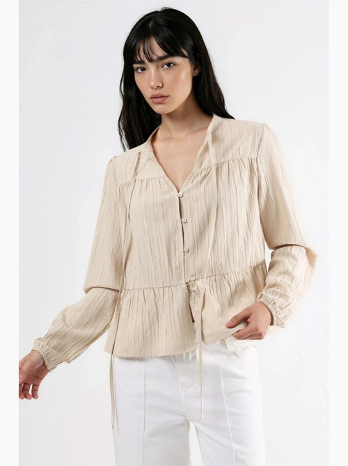 Blouse met lange mouwen en tippetkraag hiccup - Kiabi
