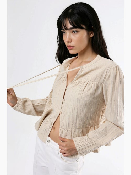 Blouse met lange mouwen en tippetkraag hiccup - Kiabi