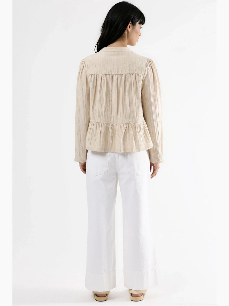 Blouse met lange mouwen en tippetkraag hiccup Ivoor - Kiabi