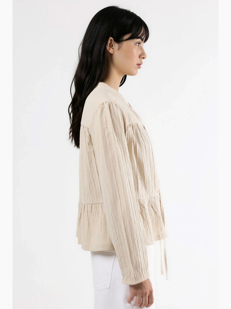 Blouse met lange mouwen en tippetkraag hiccup Ivoor - Kiabi