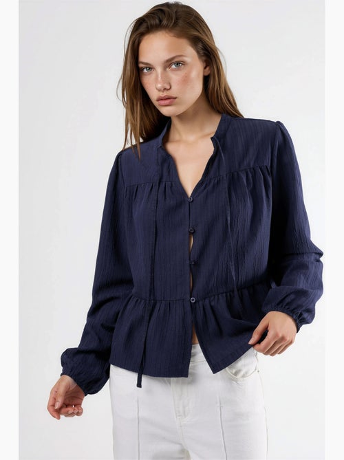 Blouse met lange mouwen en tippetkraag hiccup - Kiabi