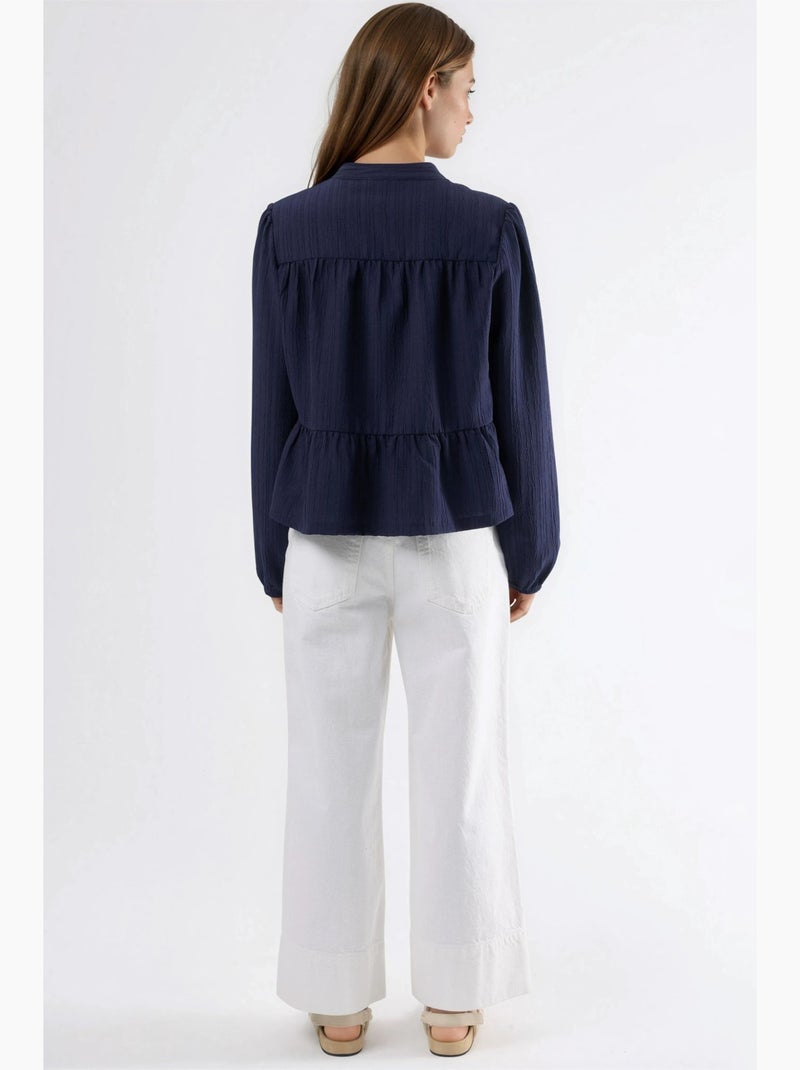 Blouse met lange mouwen en tippetkraag hiccup Marineblauw - Kiabi