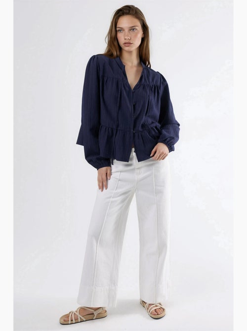 Blouse met lange mouwen en tippetkraag hiccup - Kiabi