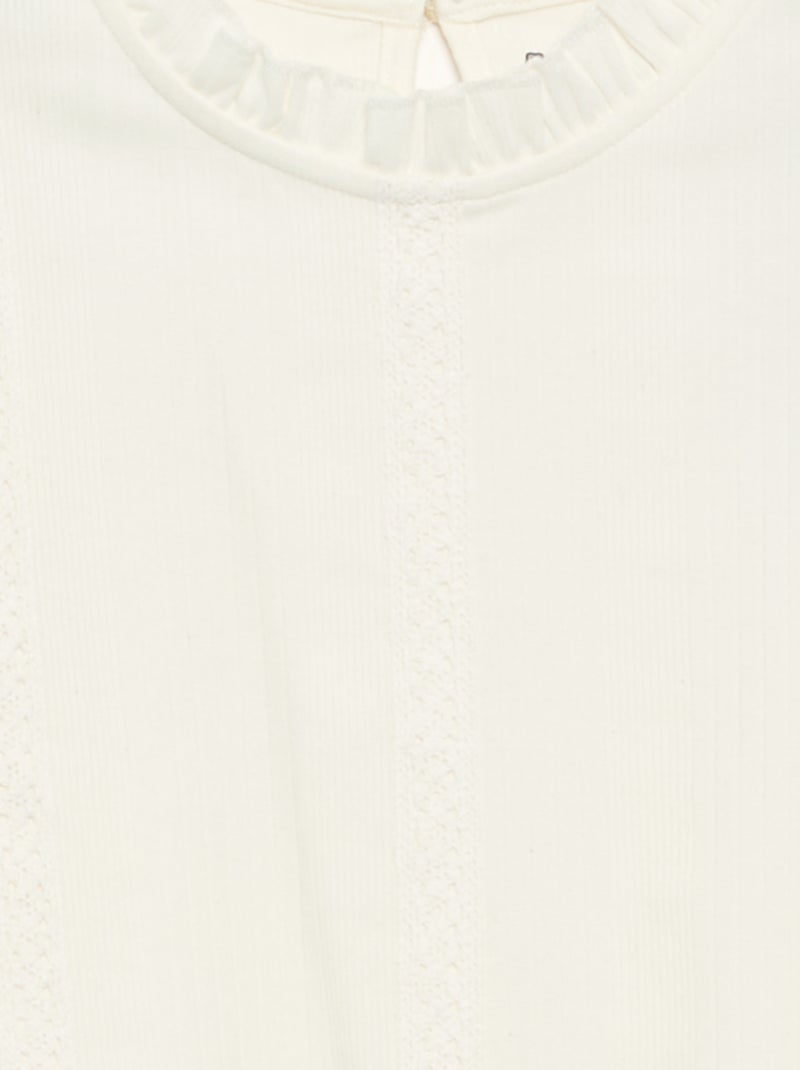 Blouse met lange mouwen en volantkraag Biege - Kiabi