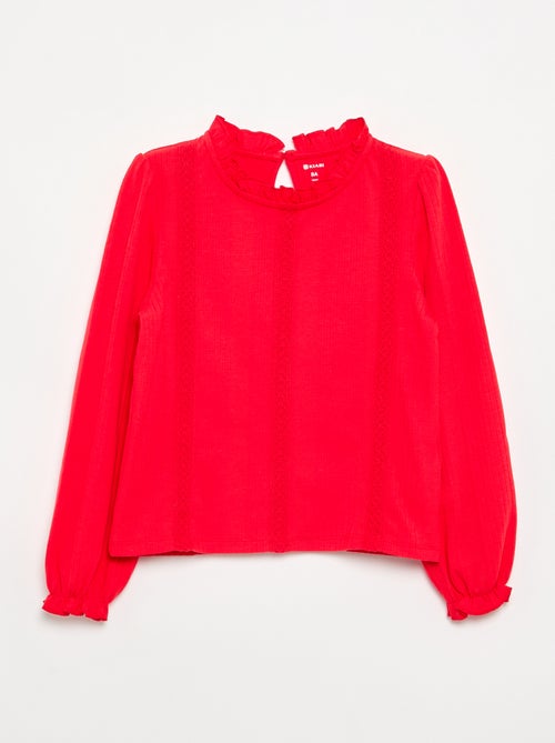 Blouse met lange mouwen en volantkraag - Kiabi
