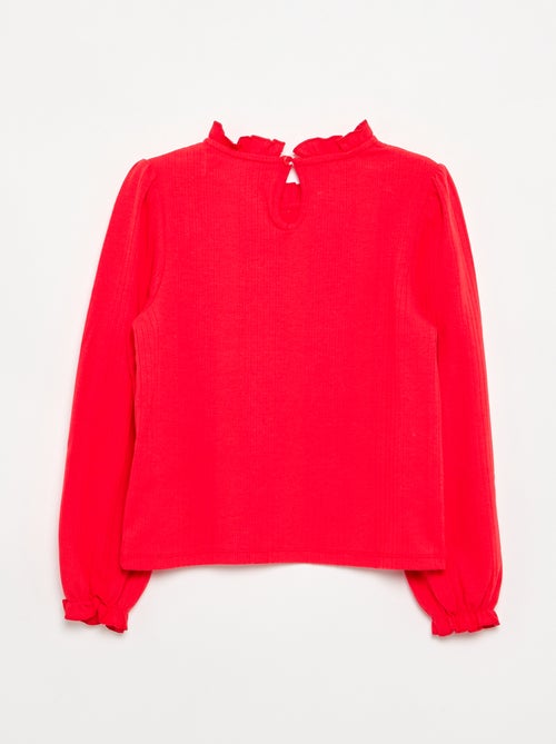Blouse met lange mouwen en volantkraag - Kiabi