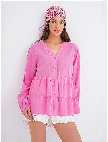 Blouse met lange mouwen, gelaagd en v-hals mixray