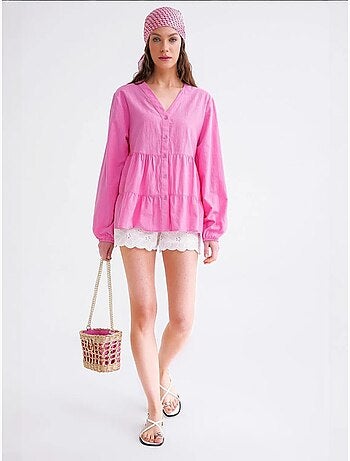 Blouse met lange mouwen, gelaagd en v-hals mixray