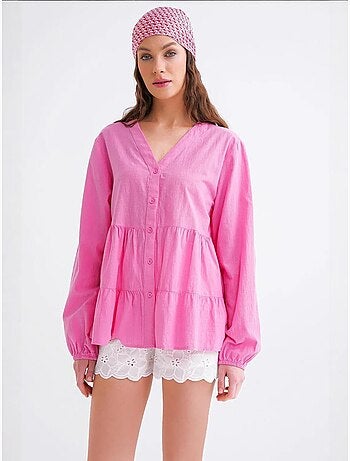 Blouse met lange mouwen, gelaagd en v-hals mixray