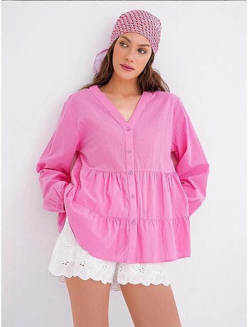 Blouse met lange mouwen, gelaagd en v-hals mixray