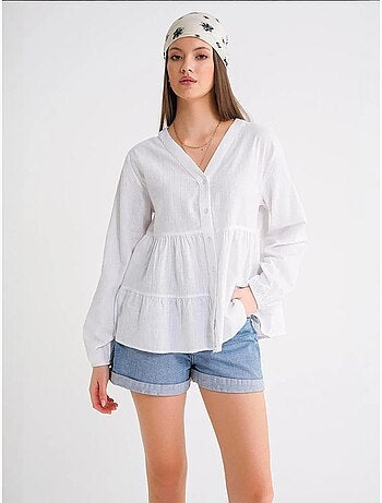 Blouse met lange mouwen, gelaagd en v-hals mixray