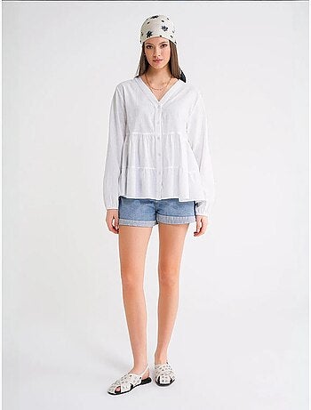 Blouse met lange mouwen, gelaagd en v-hals mixray