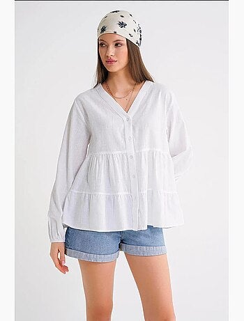 Blouse met lange mouwen, gelaagd en v-hals mixray