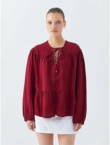 Blouse met lange mouwen in relaxed fit met striksluiting bij de hals mixray