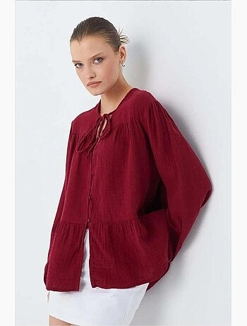 Blouse met lange mouwen in relaxed fit met striksluiting bij de hals mixray