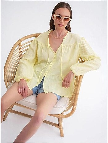 Blouse met lange mouwen in relaxed fit met striksluiting bij de hals mixray