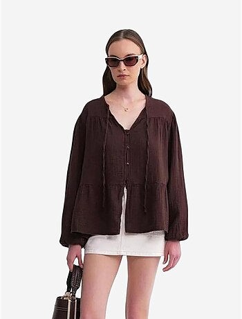 Blouse met lange mouwen in relaxed fit met striksluiting bij de hals mixray