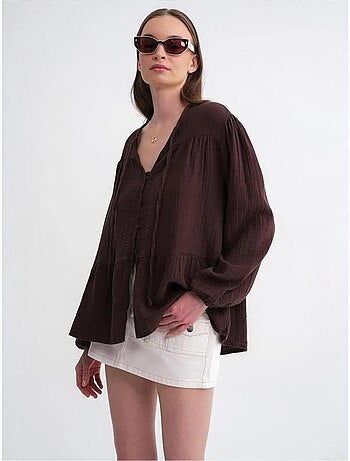 Blouse met lange mouwen in relaxed fit met striksluiting bij de hals mixray