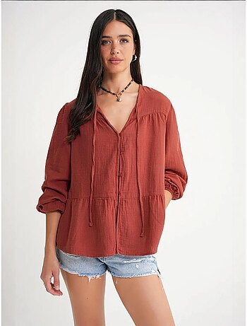 Blouse met lange mouwen in relaxed fit met striksluiting bij de hals mixray