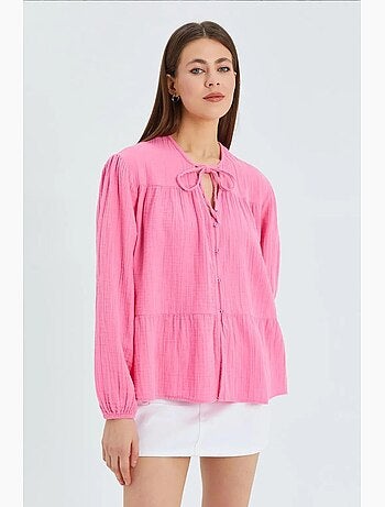 Blouse met lange mouwen in relaxed fit met striksluiting bij de hals mixray