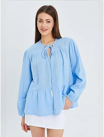 Blouse met lange mouwen in relaxed fit met striksluiting bij de hals mixray