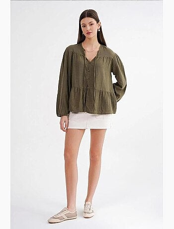 Blouse met lange mouwen in relaxed fit met striksluiting bij de hals mixray