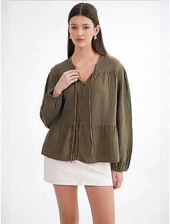 Blouse met lange mouwen in relaxed fit met striksluiting bij de hals mixray
