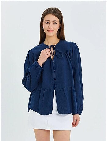 Blouse met lange mouwen in relaxed fit met striksluiting bij de hals mixray