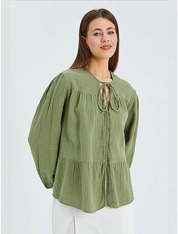 Blouse met lange mouwen in relaxed fit met striksluiting bij de hals mixray