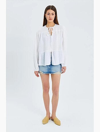 Blouse met lange mouwen in relaxed fit met striksluiting bij de hals mixray
