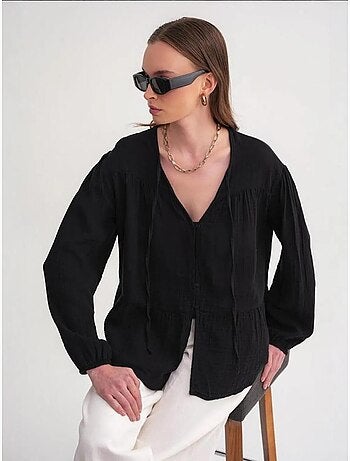 Blouse met lange mouwen in relaxed fit met striksluiting bij de hals mixray